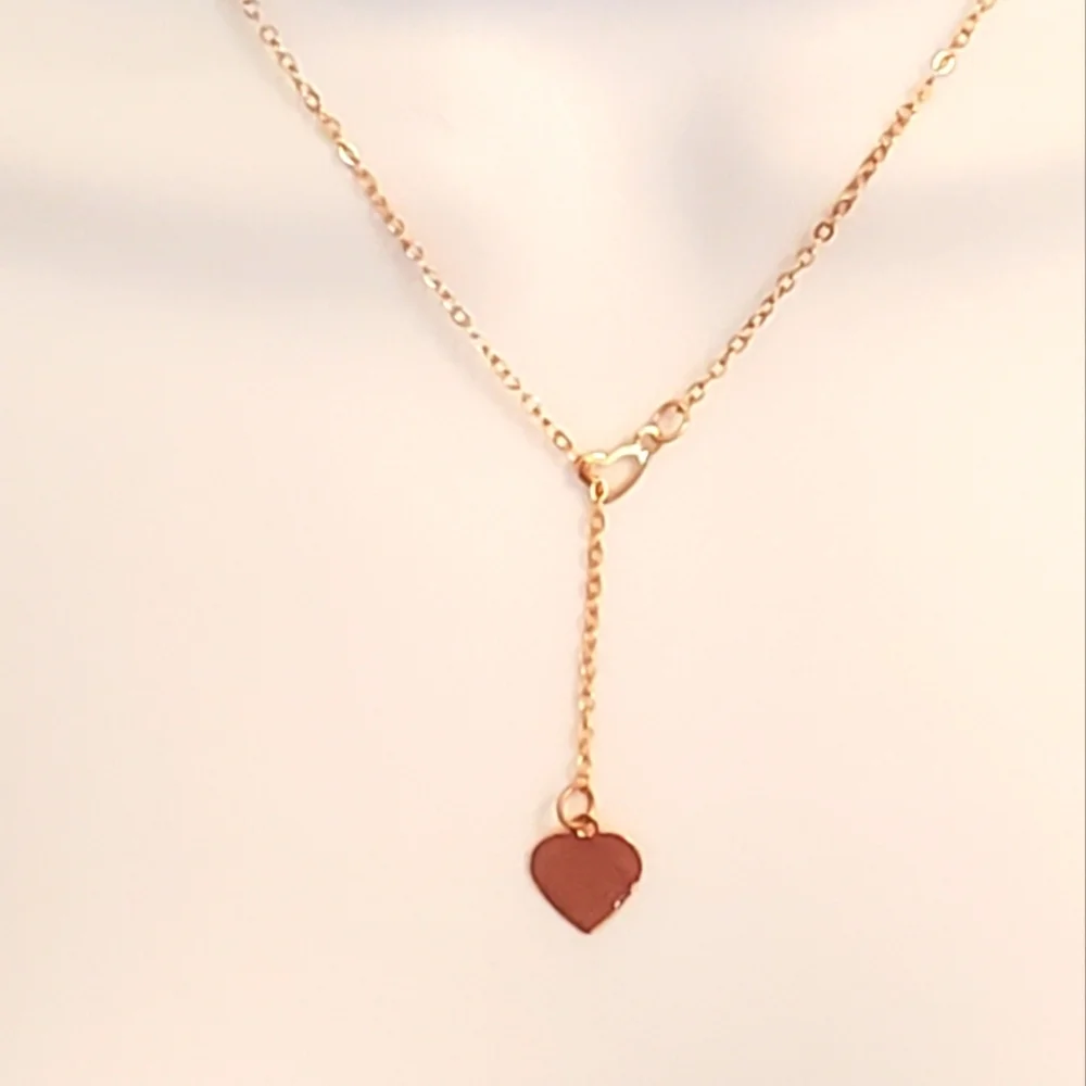 💚5/$25 Gold Tone Lariat Interlock Chain Heart Dainty Pendant Necklace - Picture 2 of 6
